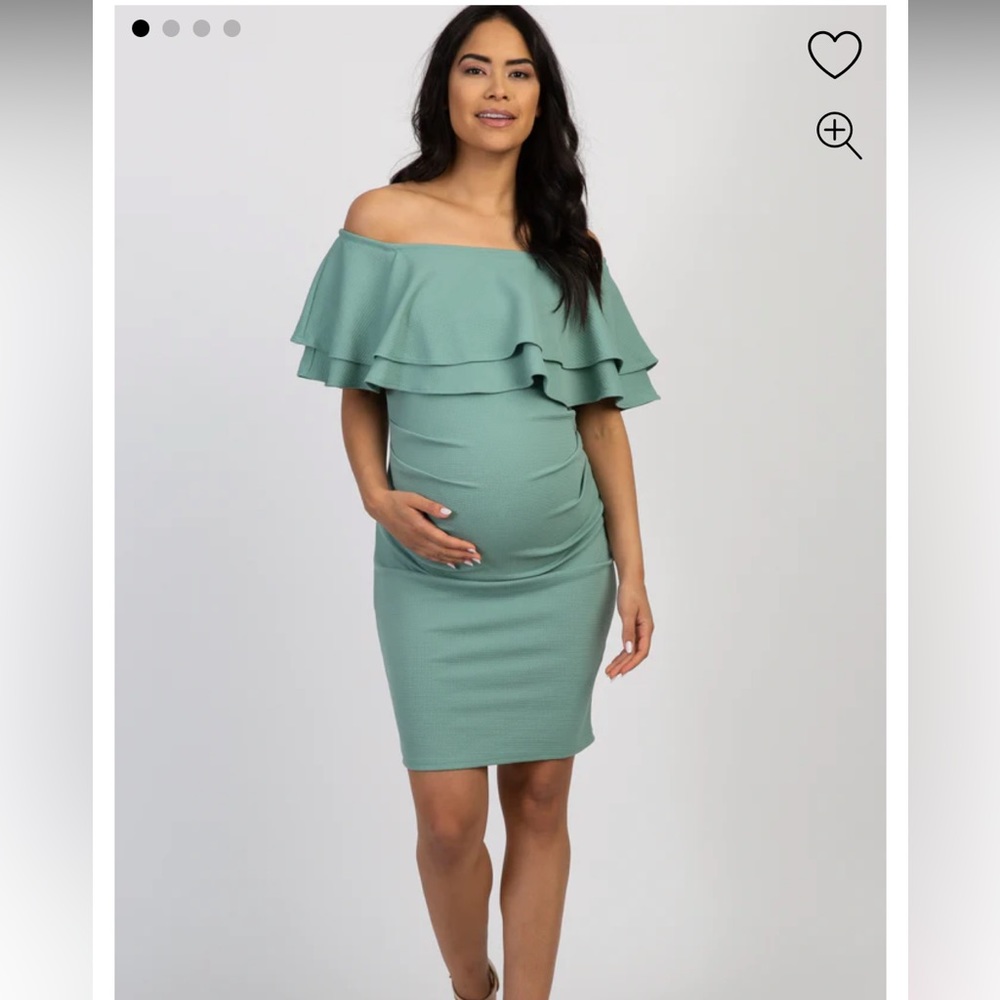 Maternity sage off shoulder knee length dress